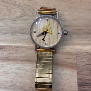 Vtg Consort Carpenter Tools Gold-Tone Watch Wood Dial Stretch Band New Battery